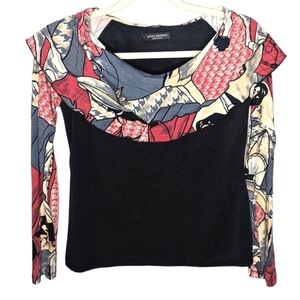 James Lakeland Made In Italy Long Sleeve Ruffled Neck Abstract Blouse Woman S